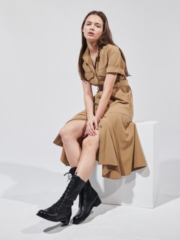 블랙 소가죽 미들 워커(4cm)