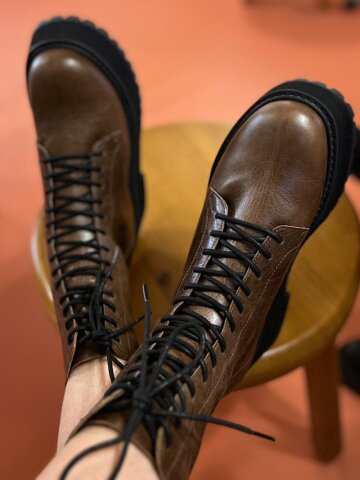 무광 크랙 가죽 스키니 통굽 워커 (7cm)_블랙,브라운, 버터아이보리 