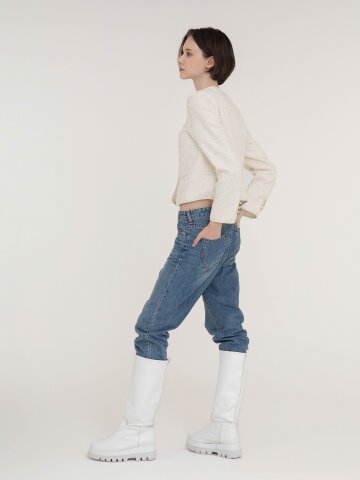 고트 화이트 통굽 롱부츠(6.5cm)