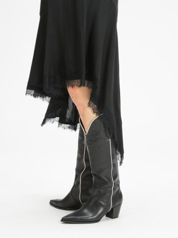 배색 파이핑 미디 웨스턴 부츠(6cm)_블랙