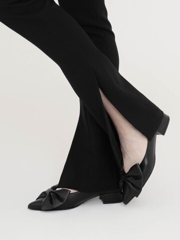 포인트 리본 플랫 슈즈(3cm))_블랙