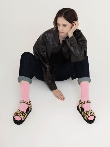 레오파드 송치 플랫폼 슬리퍼(4cm)