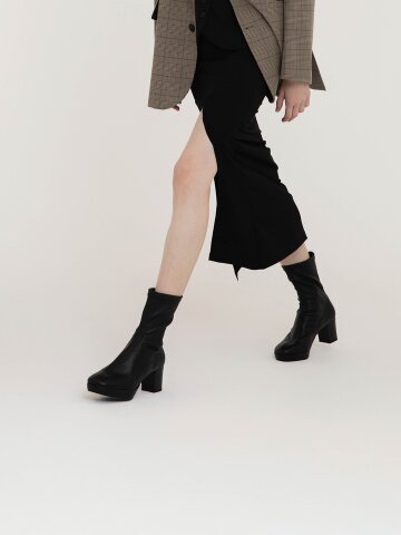 스트레치 가보시 미들 부츠 (7cm)_올리브그린, 블랙