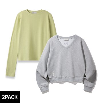 [SET] 바켄 소프트 브이넥 스웨트셔츠 레이어드 티셔츠 세트 BK5974_4999