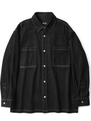 Washed work denim shirt Black