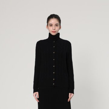 캐시미어 블렌드 크루넥 케이블 니트 가디건 (UFJKCA459N-BLACK)