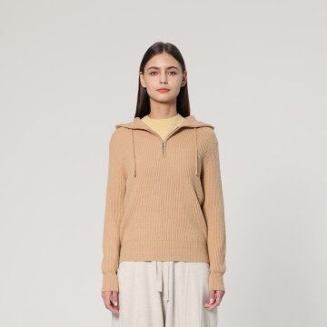 캐시미어 블렌드 반집업 후드 니트 풀오버 (UFJKHO420N-BEIGE)