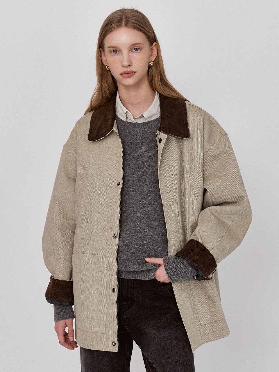 Corduroy Cotton Field Jacket  - Beige