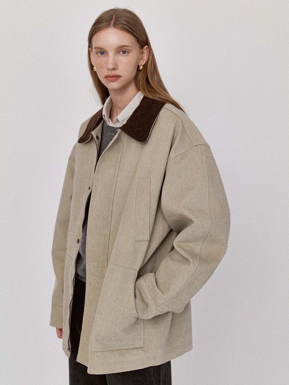 Corduroy Cotton Field Jacket  - Beige