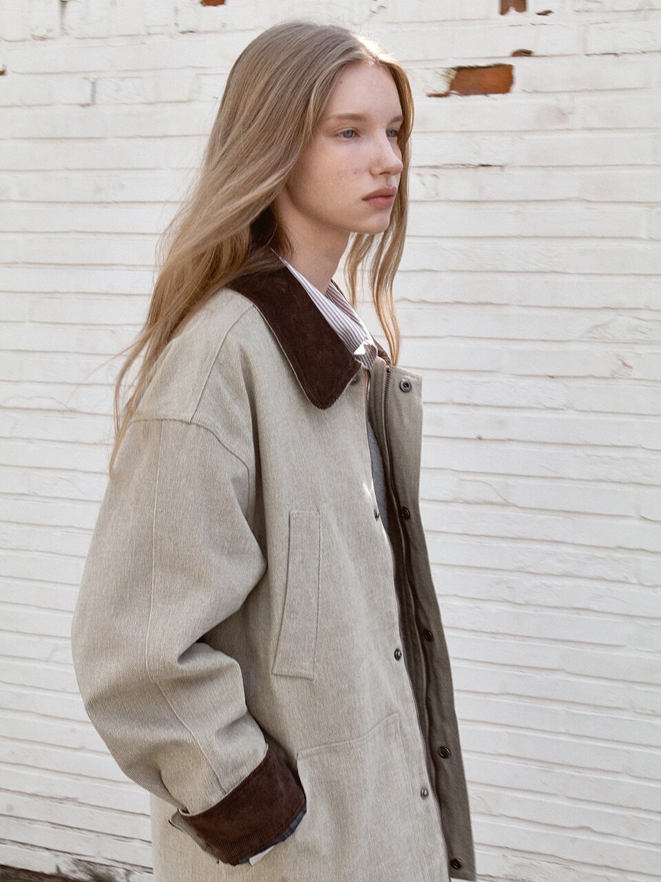Corduroy Cotton Field Jacket  - Beige