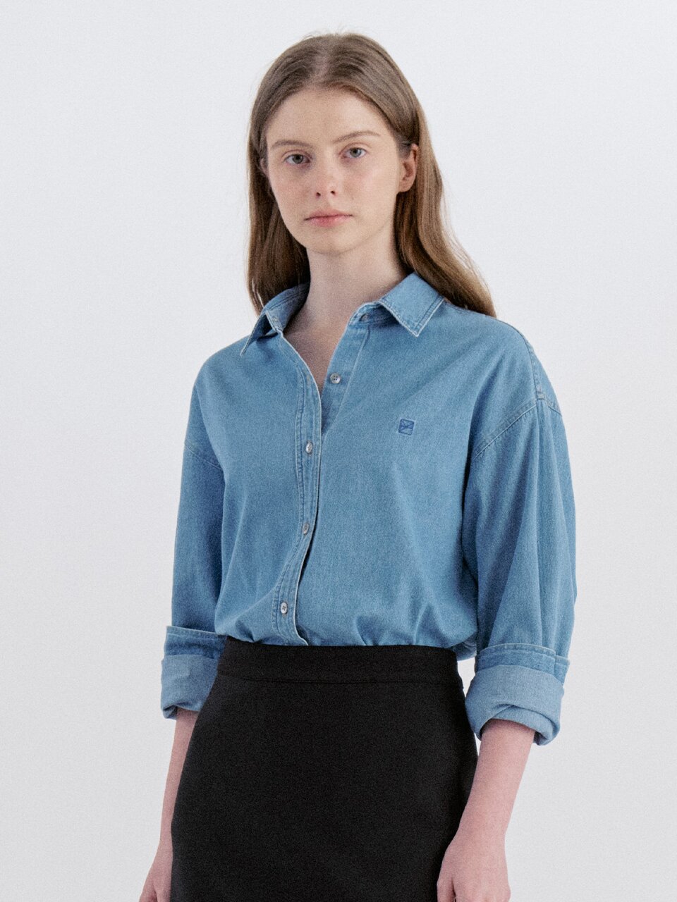 Minimal Logo Denim Shirt - Light Blue