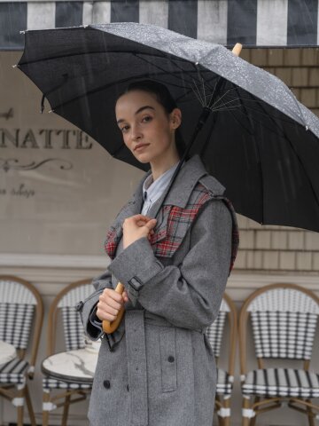 그레이 체크 케이프 코트