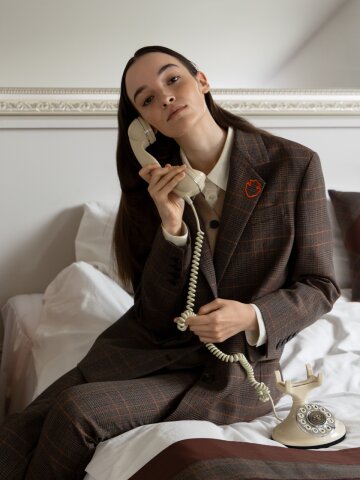 브라운 체크 자켓