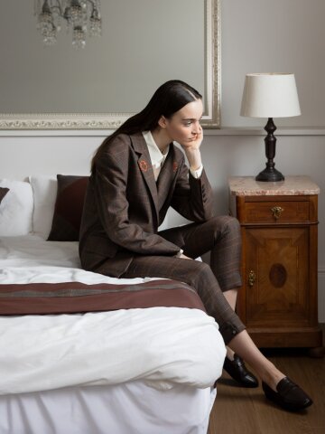 브라운 체크 팬츠