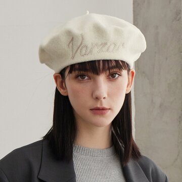 바잘 커시브 로고 울 베레모 아이보리