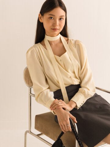 사랑이 가득한 타이 블라우스 - 레몬