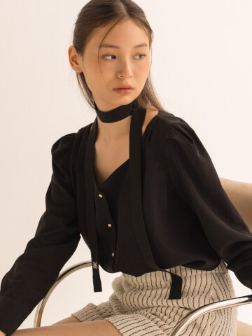 사랑이 가득한 타이 블라우스 - 블랙