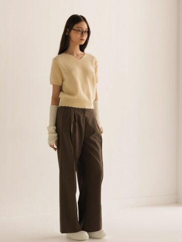 밴딩 투턱 슬랙스 - 브라운