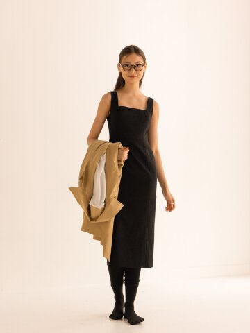 로즈 스퀘어 볼륨 드레스 - 블랙