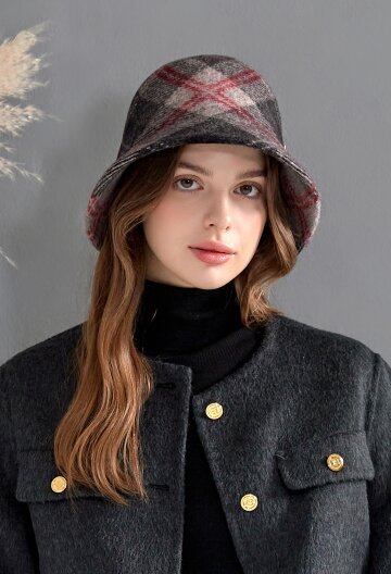 로렌(lauren) 체크 울 버킷햇 