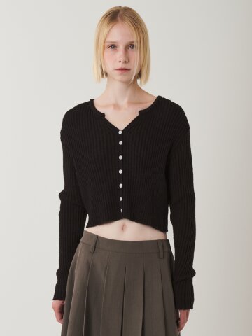 Y-Neck Cropped Knit Cardigan Black