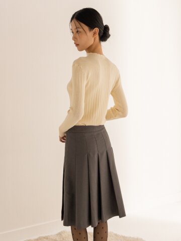 플리츠 랩 미디 스커트 - 그레이