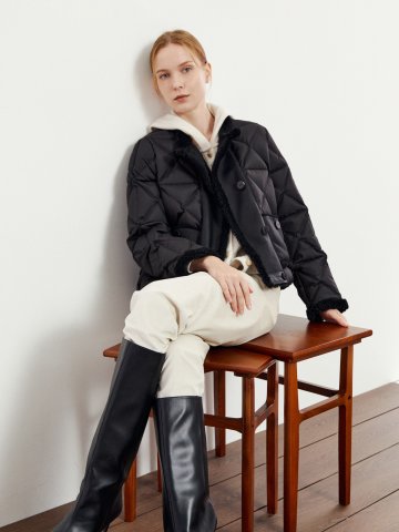 크롭 퀼팅 양털 구스 