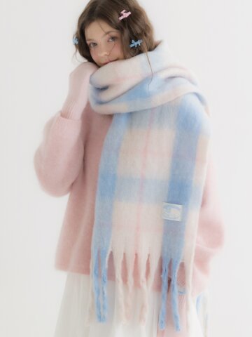 FAIRY COTTON CHECK MUFFLER [GARDEN BLUE] - FAIRY 코튼 체크 머플러 (M003GB)