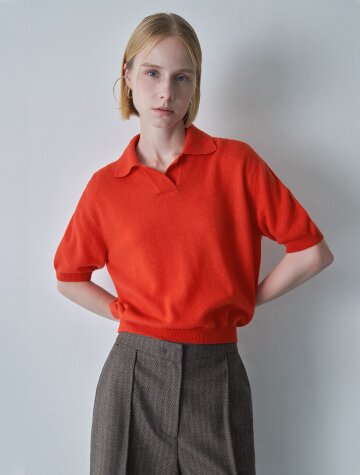 울 캐시미어 니트 카라 탑 (Orange)