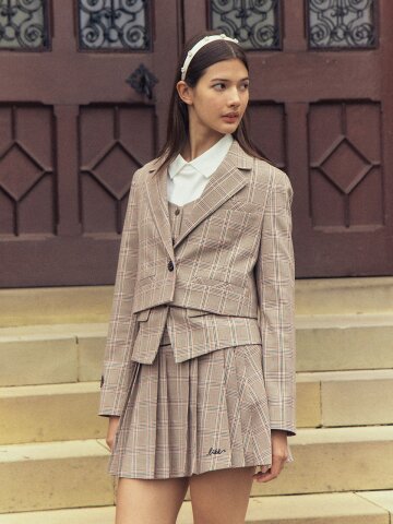 글렌 체크 플리츠 큐롯 스커트 (베이지)