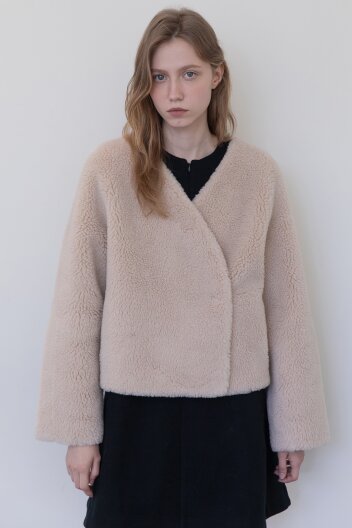 Lambswool nocollar jacket - Beige