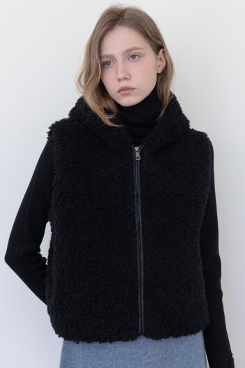 Lambswool hoodie zip up vest - Black
