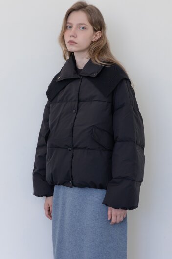 Knit collar overfit padding  - Black