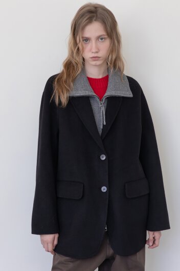 Wool knit collar half jacket - Black