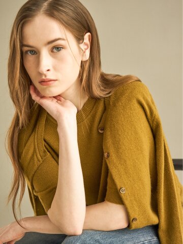 칼레이트 100% 캐시미어 버튼 업 카디건 - 올리브 외 (3 colors)