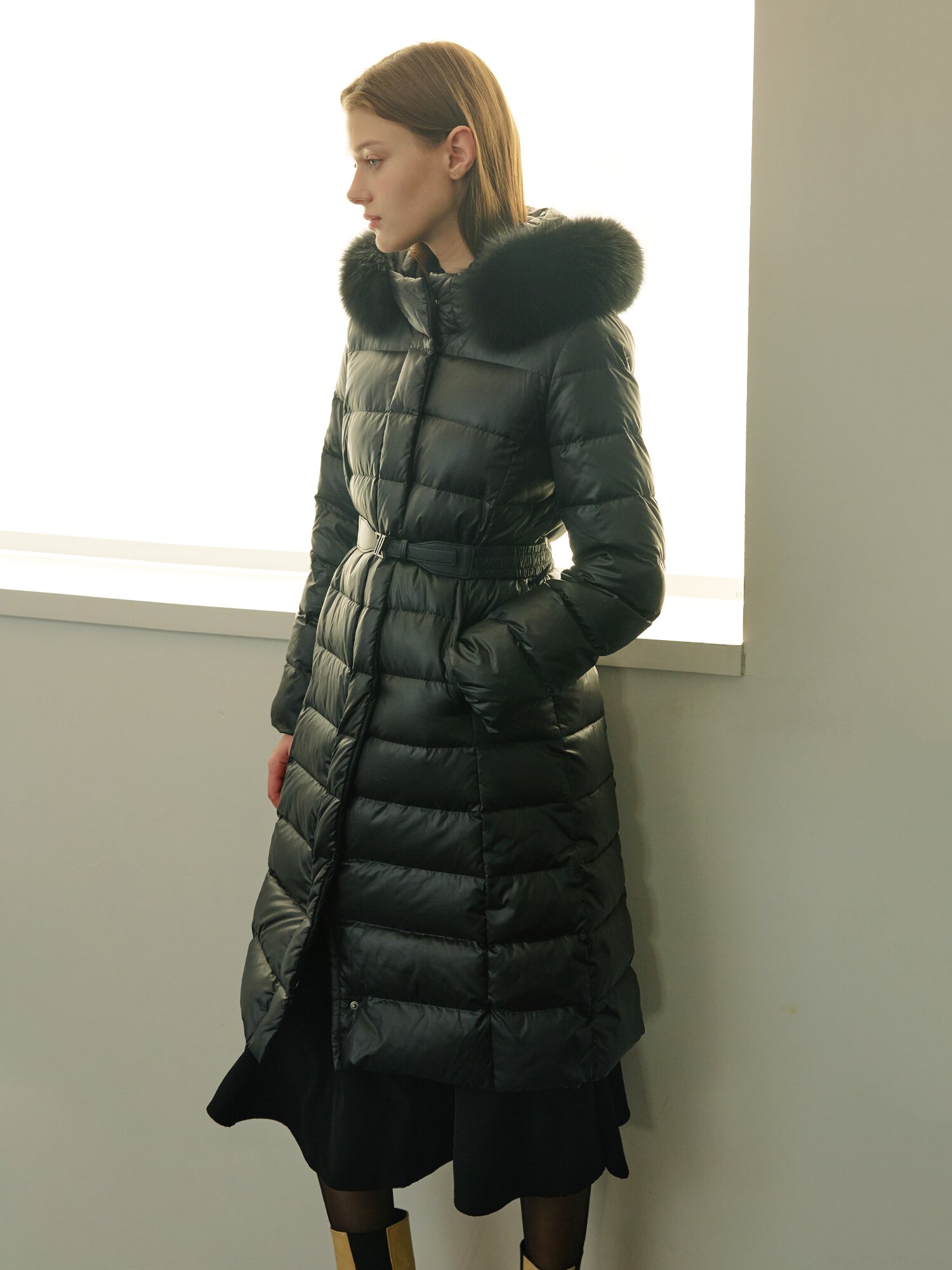 폭스퍼 글로시 퀼팅 덕다운 점퍼 (BLACK)