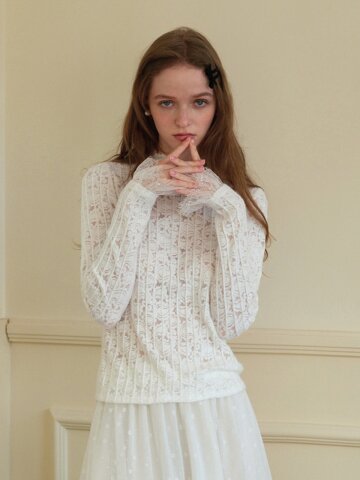 Cest_Lace embroidery high neck top