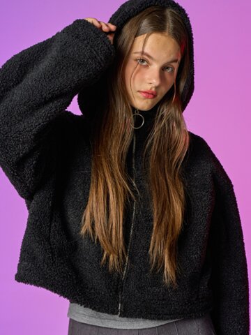 [양털 ver.] 겨울 후드 무스탕 집업 자켓 [BLACK]