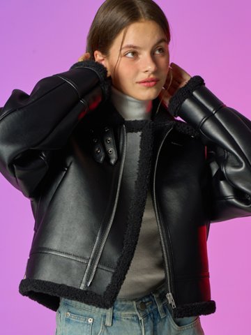 블러드 셔링 양털 플리스 레더 무스탕 자켓 [All_Black]