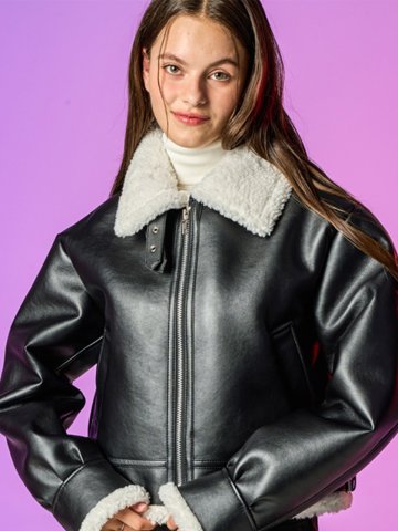 블러드 셔링 양털 플리스 레더 무스탕 자켓 [Black_White]