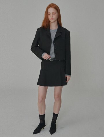 Set_Classic Tailored Short Jacket+Pleated Mini Skirt_Black