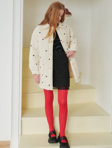 Heart-patterned Padding Half Coat_Cream