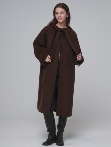 Hooded muffler handmade long coat_Chocolate Brown