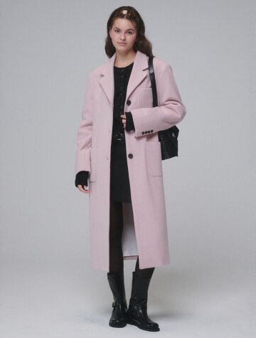 Single-breasted Wool long coat_Pink