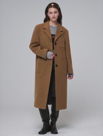Single-breasted Wool long coat_Brown
