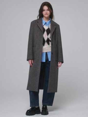 Single-breasted Wool long coat_Gray
