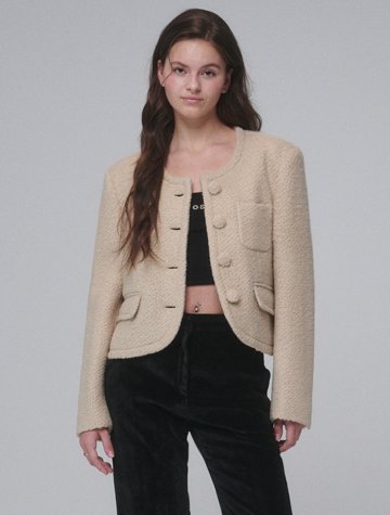 Boucle Wool Cropped Jacket_Beige