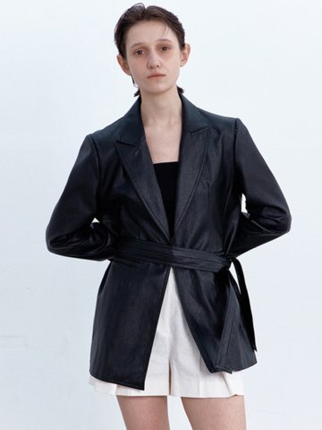 CLASSIC OVERFIT LEATHER HALF COAT