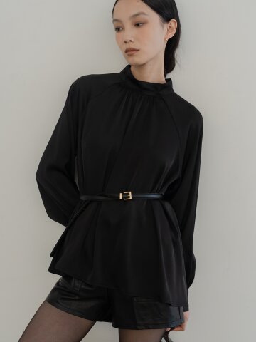 [24FW] HALFNECK DRESSY SHIRRING BL _ BK