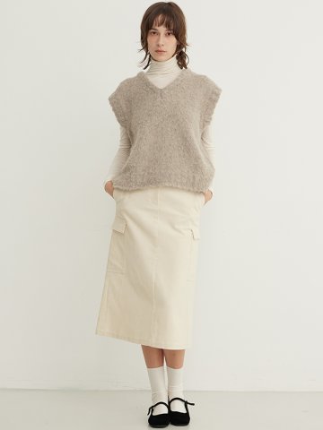 Corduroy Cargo Midi Skirt_CREAM